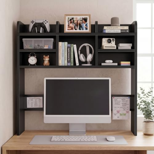 37" Black Desk Hutch Dorm Top Only with Sheves Felt Board for College - Image 2