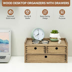 KIRIGEN Wooden Desk Organizer with 3 Drawers and Top Shelf Brown DT2D3C-DBR - Image 7