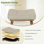Vanity Stool, Saddle Seat Vanity Stool Chair with Wood Legs, Small Square Linen Makeup Chairs for Vanity, Modern Makeup Bench Under Desk for Living Room, Bedroom, Ottoman Foot Rest Stools, Linen Beige - Image 4