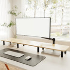 Large Extra Long Monitor Stand Riser 43.7in,Dual Monitor Riser, Wide TV Stand for 2 Monitors, Wood & Steel Leg Adjustable Height Desktop Riser, Home Office Organization. (Natural) - Image 4