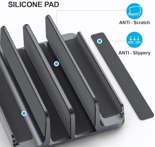 YICOSUN 4-Slot Aluminum Vertical Laptop Stand for Desk - Adjustable Width Dock for MacBook, Surface, Samsung, HP, Dell up to 17.3 inches - Space-Saving & Protective Design - Gray - Image 3