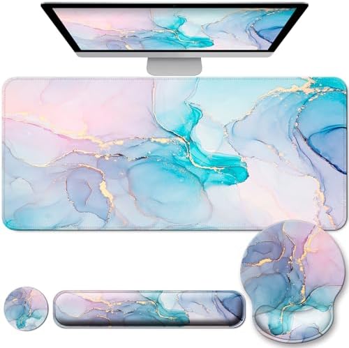Desk Mat Set Keyboard and Mouse Pad with Wrist Rest Support by VINEBURY