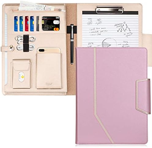 Toplive Portfolio Case, Conference Folder Executive Business Padfolio with Document Sleeve, Letter/ A4 Size Clipboard, Business Card Holders, Portfolio Padfolio for Women & Men, Rose Gold by Toplive