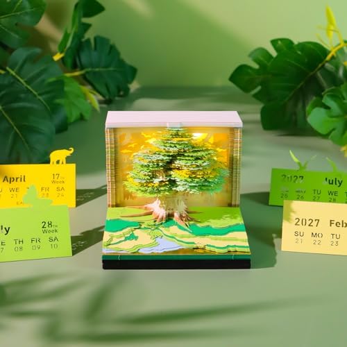 3D Calendar 2027,3D Memo Pad Time Piece Calendar 2027 Creative Desk Calendar Art Paper Sculpture Magic Tree, 2027 Tear Off Calendar DIY Decorative Gift - Image 2