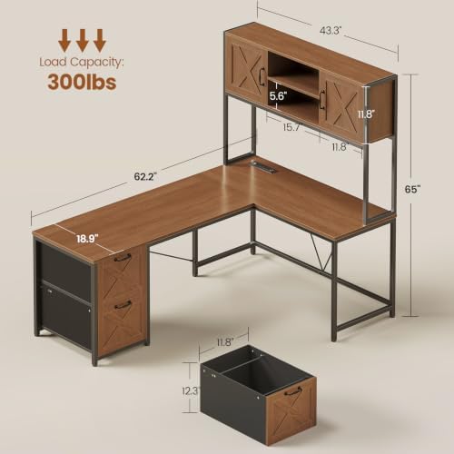 SEDETA Reversible Farmhouse L Shaped Office Desk with Drawer, Hutch - Image 2