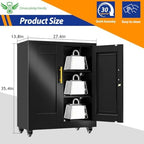 GAIOUS 35'' Tall Metal Storage Cabinet with Lock and Wheels, Steel Office Cabinet with 2 Door and 2 Adjustable Shelves, Lockable File Cabinet, Garage Cabinet, Rolling Cabinet for Home Office, Black - Image 2