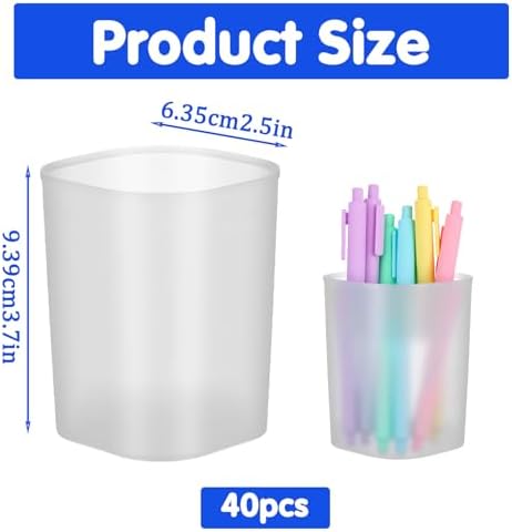 40 Pack Plastic Pencil Cups for Desk Pen Holder White - Image 2