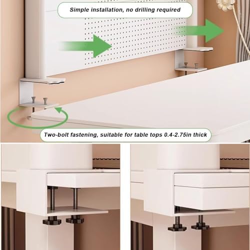 Clamp On Desk Organizer Shelf,White Desk Extender Pegboard Workstation,Computer Desk Accessories for Office, Privacy Panel for Gaming Desk,23.6/31.4/39.3in Desktop Shelving (white, 80cm/31.4in) - Image 4