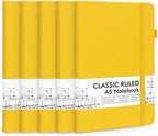 5 Pack Journal Notebook Bulk for School, Feela Hardcover Business Notebooks Classic Ruled Lined Journals with Pen Holder for Work Note Taking, with 5 Black Pens, 120 GSM, 5.1”x8.3”, A5, Yellow by feela