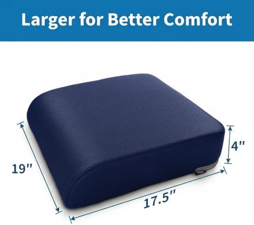 YOUFI Extra Thick Large Seat Cushion, Gel Memory Foam Cushion with Carry Handle Non Slip Bottom, Pain Relief Coccyx Cushion for Wheelchair Office Chair (Navy Blue, 19" x 17.5" x 4") - Image 2