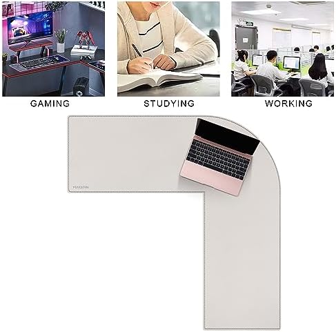 MAIDERN (40”+ 40”) x 13” L Shaped Corner Desk Mat, Cork & Leather Dual Sided Desk Pad for Gaming Computer Office Home (Cream) - Image 6
