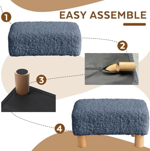 Small Foot Stool Ottoman, Sherpa Footstool Ottoman Foot Rest for Couch, Rectangle Footstools and Ottomans Small for Living Room, Entryway and Bedroom (Navy Blue) - Image 6
