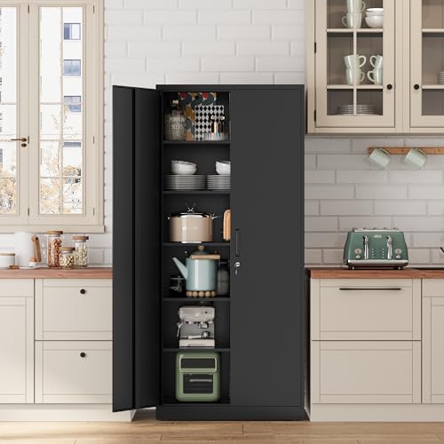 Fesbos Metal Storage Cabinet-72” Tall Steel File Cabinet with Lockable Doors and Adjustable Shelves-Black Steel Storage Cabinet for Home, School, Office, Garage - Image 2