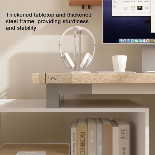Bobve L Shaped Computer Desk, 47 Inch Home Office Desk with File Drawers & Storage Shelves, Small Corner Computer Desk for Small Space (White + Walnut) - Image 6