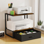 Printer Stand with Storage for Desk, with Fabric Drawer Desktop Printer Stand Shelf Organzier for Home Office, for Above and Under Desk Printer Table, Fax Machine Copier Scanner, Brown - Image 3