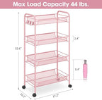 TOOLF 4 Tier Rolling Cart, Metal Utility Storage Cart with Wheels, Pink - Image 6