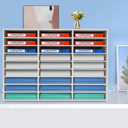 Literature Organizer 27 Slots Compartments Desktop File Sorter Mail Center Paper Storage Cabinet Home & Office Mailbox School Classroom Keepers (Grey) - Image 5