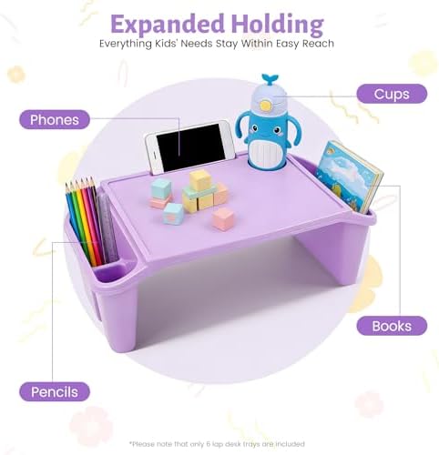 6 Pack Kids Lap Desk, Portable Plastic Lap Tray with Storage Slots and Cup Holder, Stackable Activity Table for Writing Drawing Snacks, 19.7x9.8x7.1 Inch - Image 3