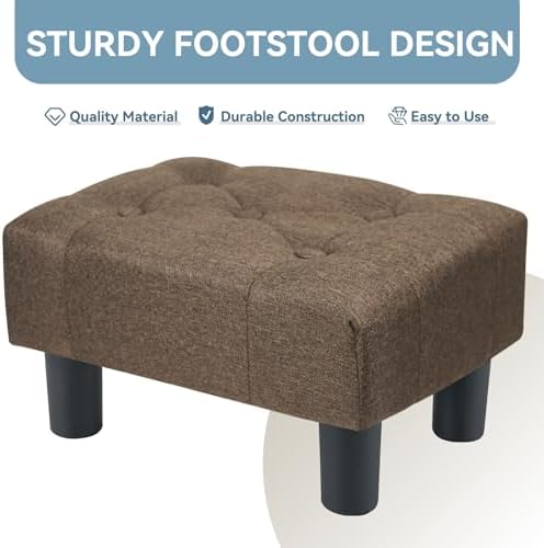 Poofzy Small Foot Stool Ottoman, Linen Ottoman Foot Rest with Legs, Rectangle Foot Rest for Couch, Footstools and Ottomans Small for Living Room and Entryway (Brown) - Image 4