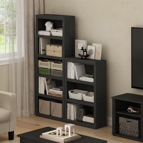 Furinno Rail Book Shelf, 5-Tier Bookshelf with Open Shelf, Bookcase with Classic Style Edges, 10 x 24.6 x 63.5, for Organization and Storage, for Living Room, Bedroom, Home Office, Blackwood - Image 2
