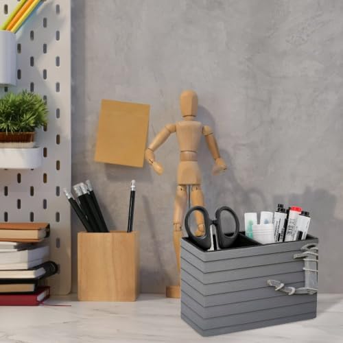 PU Leather Multi-Compartment Pen Holder Desktop Organizer Pencil Cup Storage Caddy for Office Home Supplies Wooden Anchor on Wall Background - Image 6