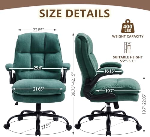 Comfy Office Chair Soft and Double Cushioned Ergonomic Computer Desk Chairs for Long Hours Executive Office Chair with Flip-up Armrests and Height Adjustment for Home Office Tealblue - Image 2