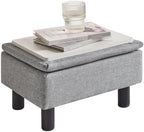 IBUYKE Storage Footstool Ottoman, Linen Fabric Footrest, Gray Blue RF-BD224 - Image 4