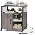 GIANTEX File Cabinet, Lateral Filing Cabinet with Lock, Wheels, Charging Station, Cable Hole, Lockable Side Cabinet, Adjustable Shelves, Metal Frame, Printer Stand for Home Office Small Space (Grey) by Giantex