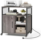 GIANTEX File Cabinet, Lateral Filing Cabinet with Lock, Wheels, Charging Station, Cable Hole, Lockable Side Cabinet, Adjustable Shelves, Metal Frame, Printer Stand for Home Office Small Space (Grey) by Giantex