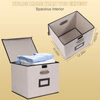 Large Square Storage Bin with Lid, Foldable Organizer Box with Handles & Label Design, for Office, Closet, Home, Documents, Grey, 12.20 x 10.63 x 10.63 Inches, 2 Pack - Image 3