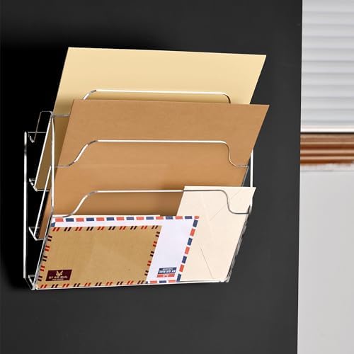 YUXUN Acrylic Wall File Organizer, 3-Section, Clear - Image 7