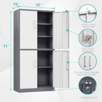 SISESOL Storage Cabinets with Doors and Shelves, 71'' Metal Garage Cabinet Locking, Adjustable Layers for Home Gym, Bathroom, Kitchen, Office, Gray White - Image 2