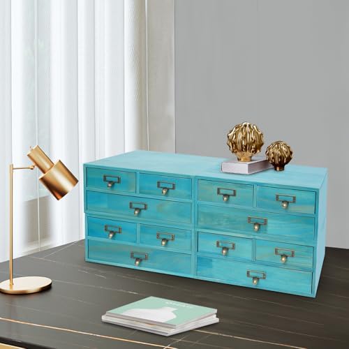 4-Piece Desktop Drawers Stackable Wood Desktop Cabinet with 3 Drawers Tabletop Storage Organization Box Drawer Cabinet for Bedrooms, Offices, Dormitories, Kitchens (Blue) - Image 2