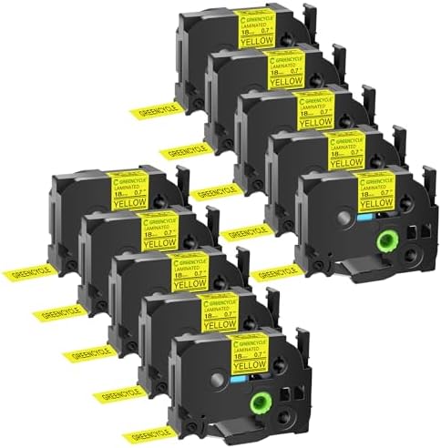 GREENCYCLE 10 Pack Compatible for TZe-641 TZe641 TZ641 TZ-641 Laminated AZE Label Tape 18mm 0.7 Inch 3/4" Black on Yellow for Ptouch PTD400, PTD400AD, PTD450, PTD600, PTP700, PTP710BT by greencycle