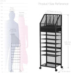 SWTYMIKI 9-Tier Rolling File Cart - Paper Organizer with Drawer and Trays, Wood Desk Office Organizer, Office Organization and Binder Storage for Workspace, Home, School, Black - Image 3