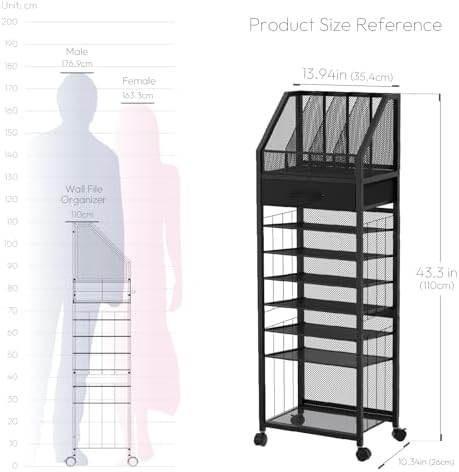 SWTYMIKI 9-Tier Rolling File Cart - Paper Organizer with Drawer and Trays, Wood Desk Office Organizer, Office Organization and Binder Storage for Workspace, Home, School, Black - Image 3