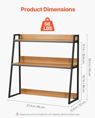VEVOR 2-Tier Desktop Storage Organizer, 37.4" x 12.6" x 35.4" Office Storage Rack, Wood Color Display Shelf, Desktop Bookshelf Hutch with Anti-Slip Feet Pads, for Office, Home & Dorm - Image 3