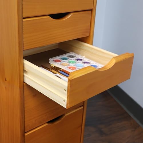 Jela-USA Solid Pine Wood 8 Drawer Rolling Cart, Honey Pine - Image 6