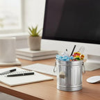 9 Pcs Galvanized Pen Holder, Metal Trash Can, with Side Handles - Image 4
