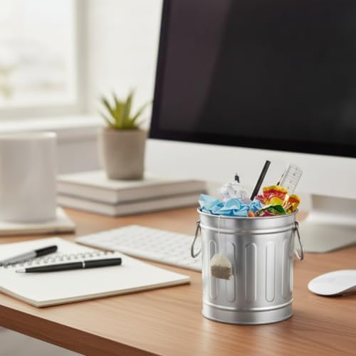9 Pcs Galvanized Pen Holder, Metal Trash Can, with Side Handles - Image 4