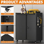 32''H Metal Storage Cabinets with Lock, Metal Garage Storage Cabinet on Wheels, Lockable Rolling Tool Chest Cabinet with Doors & Adjustable Shelves for Garage, Home, Office, Assembly Required - Image 4
