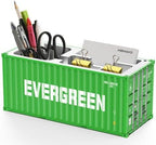 Desk Organizer, Pen Pencil Holder, Business Name Cards Holder, Shipping Container Model Storage Box, Secret Storage Box with Multiple Compartments Office Supplies Multi-function (EVERGREEN) - Image 3