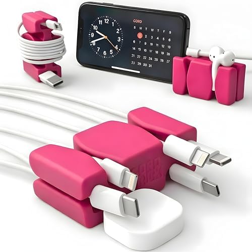 CordBrick 4PK Silicone & Steel Weighted Cord Holders for Bedside. Travel Phone Cable Organizers. Multiuse iPhone Accessories. Small Gifts for Him, College Student. Tech Gadgets for Teenagers. Pink by CordBrick