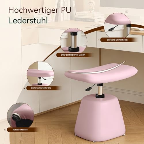 PU Leather Ottoman for Small Space, Swivel Vanity Stool with Adjustable Height,Upholstered Ottoman Foot Rest Under Desk for Living Room, Bedroom, Entryway - Image 5
