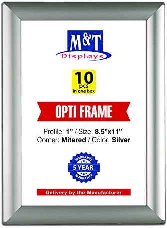 DisplaysMarket 8.5x11 Snap Frame for Wall Mount, Opti Frame, 1 inch Profile- Silver, 10 by MTDisplays