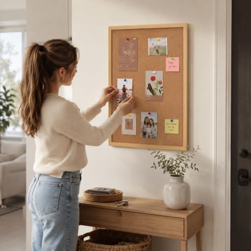 31.5"x48" Crude Wood Framed Hanging Cork Bulletin Board - Image 5