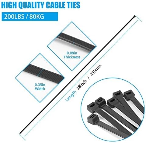 Armpow 18 inch Black Zip Ties Heavy Duty 500 PACK, 200 LBS Ultra Exclusive Strong Plastic Wire Ties, Large Cable Ties Extra Long Tie Wraps, Indoor and Outdoor UV Resistant - Image 6