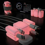 CordBrick 2PK Glowing Silicone + Steel Weighted Cable Holders for Nighstands, Cord Wraps for Travel, Unique iPhone Accessories. Small Graduation Gift for High Schoolers. Gadget for Teens. Pink Glow by CordBrick