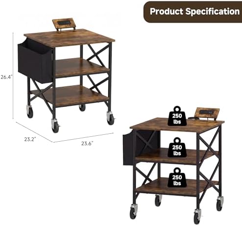 Large Printer Stand with Storage Bag, 23.6'' x 23.6'' with Power Outlet - Image 2