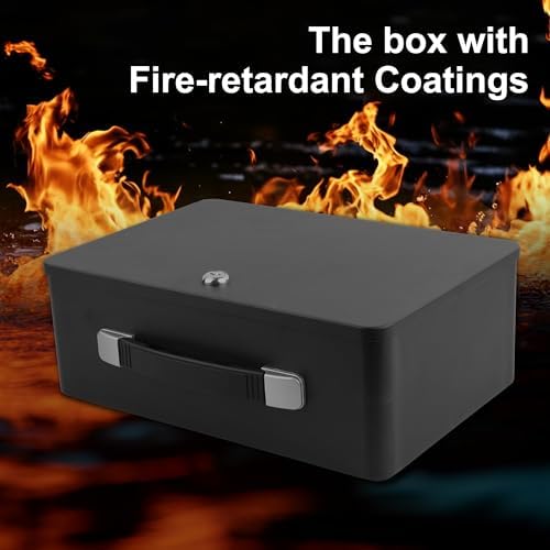 Fireproof Document Box with Key Lock, Portable Metal Safe Box with Carrying Handle to Secure Money, Jewelry, Document, Passport, Size 12.7 x 8.7 x 4.6 Inch - Image 2